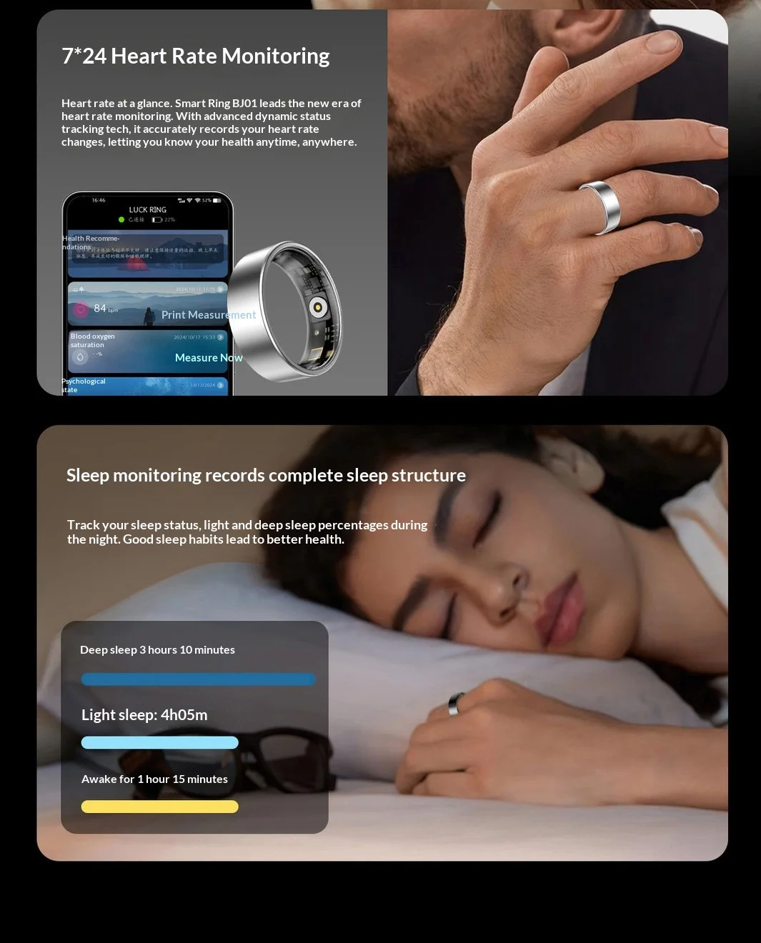 Luckring Smart Ring Fitness Step Tracker Gesture Control Heart Rate Hrv Blood Oxygen Scientific Sleep Monitor For Sports Lovers