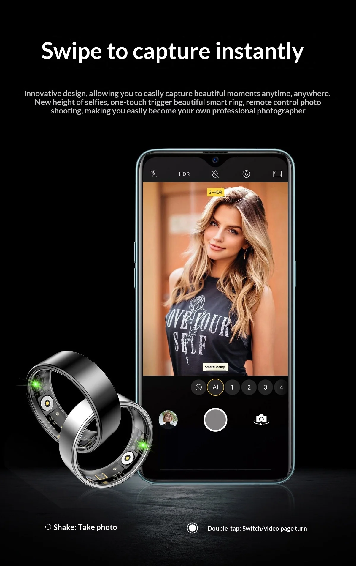 Luckring Smart Ring Fitness Step Tracker Gesture Control Heart Rate Hrv Blood Oxygen Scientific Sleep Monitor For Sports Lovers