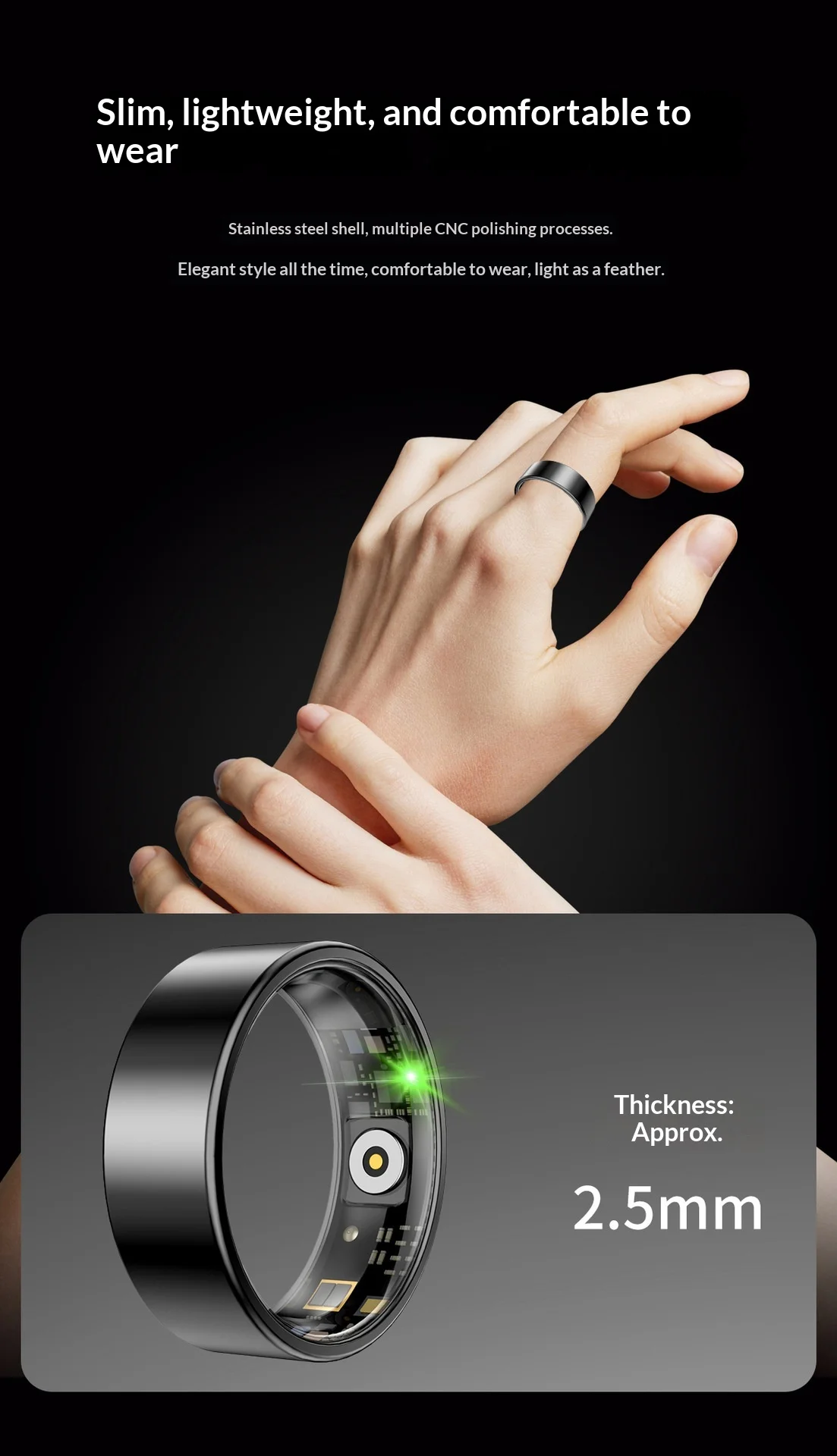 Luckring Smart Ring Fitness Step Tracker Gesture Control Heart Rate Hrv Blood Oxygen Scientific Sleep Monitor For Sports Lovers