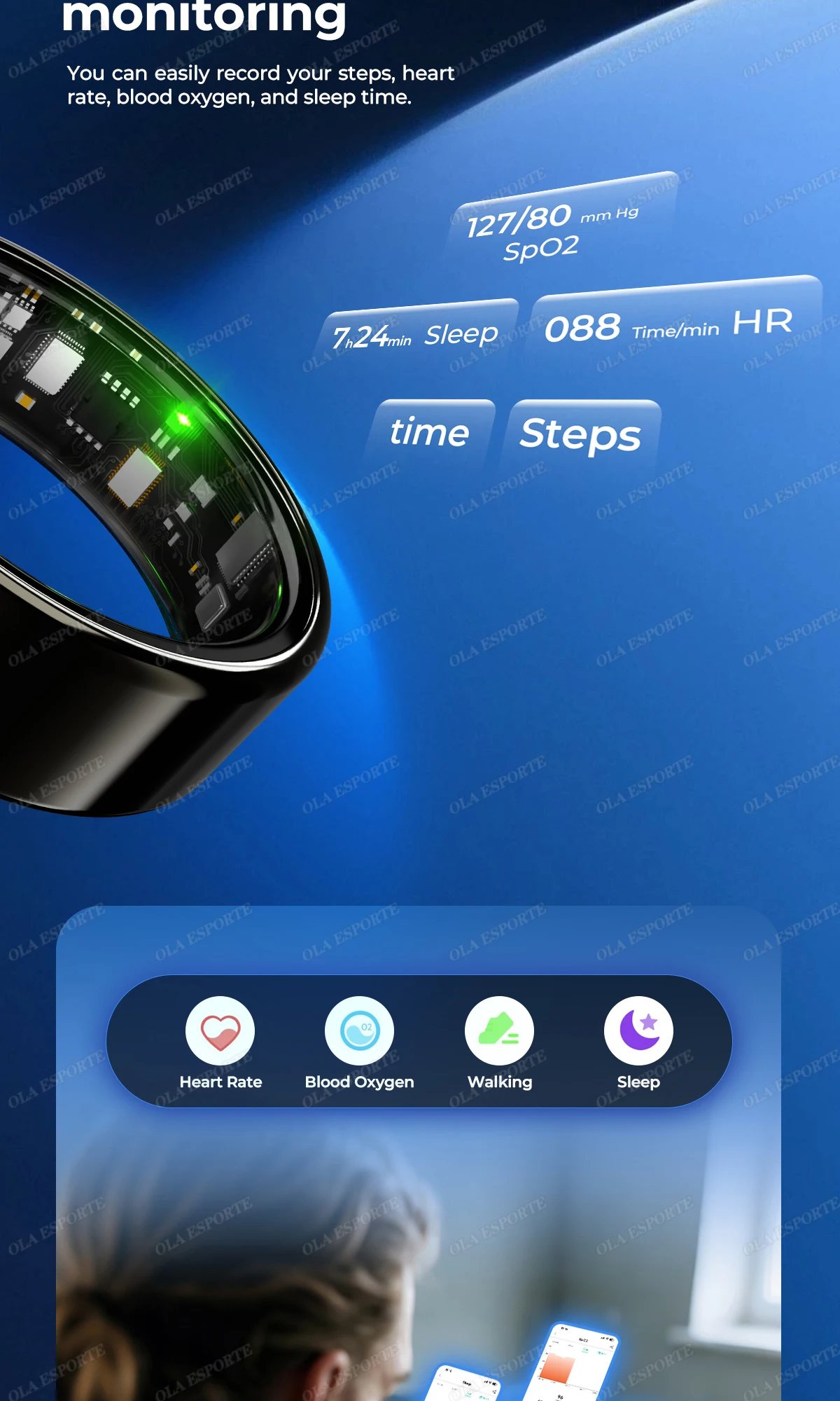 For  Smart Ring Men Women Bluetooth Monitor Blood HeartRate Blood Oxygen Monitor Smartring MultiSport 5ATM Waterproof 2025