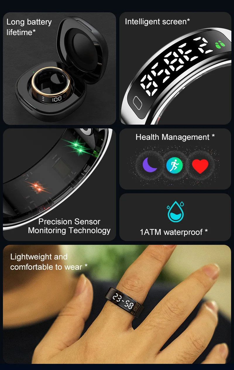 2026 R11C Smart Ring Men Women LED Display Screen Health Ring Heart Rate Sleep Monitor Waterproof Smartring for Android IOS