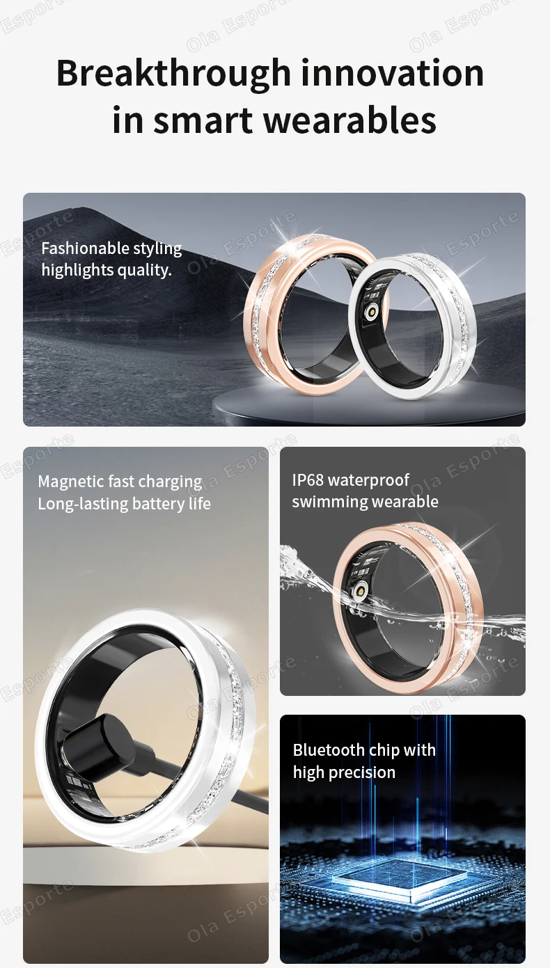 Diamond Fashion Women Smart Ring With Box IP68 Waterproof Lady ring Heart Rate Health Monitor Sports Pedometer Fitness Rings New