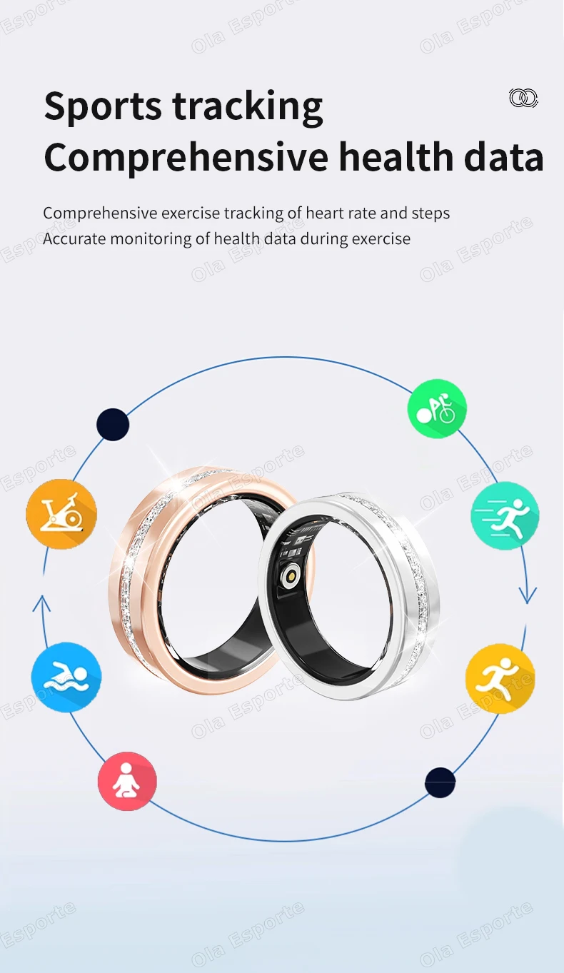 Diamond Fashion Women Smart Ring With Box IP68 Waterproof Lady ring Heart Rate Health Monitor Sports Pedometer Fitness Rings New