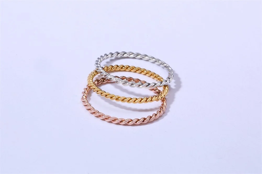 Chic Twisted Rope Slim Ring for Women, Stainless Steel Metal Wedding Rings Finger Band, New Elegant Simple Vintage Party Jewelry