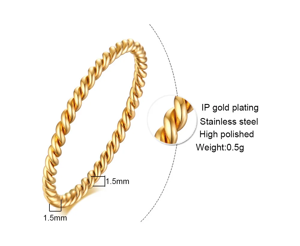 Chic Twisted Rope Slim Ring for Women, Stainless Steel Metal Wedding Rings Finger Band, New Elegant Simple Vintage Party Jewelry