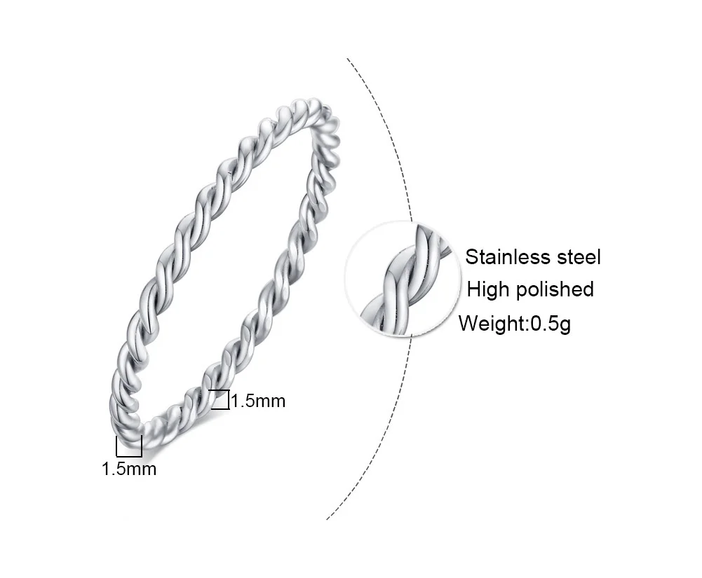Chic Twisted Rope Slim Ring for Women, Stainless Steel Metal Wedding Rings Finger Band, New Elegant Simple Vintage Party Jewelry
