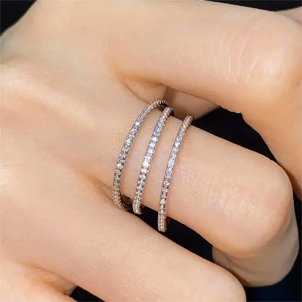 1/3PCS Thin Dainty Stackable Ring Mariasz Minimalist Full Eternity Band Cubic Zirconia Gold Color Plated Pave Rings for Women