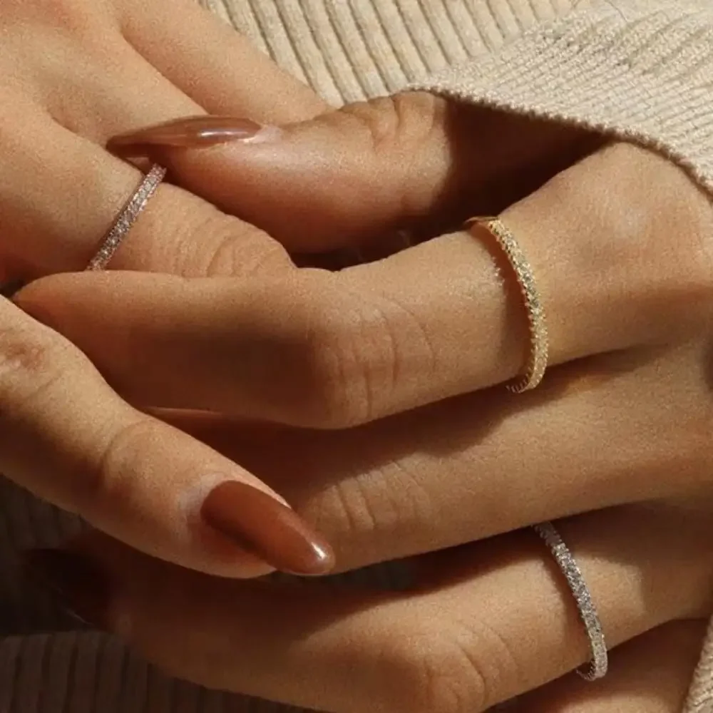 1/3PCS Thin Dainty Stackable Ring Mariasz Minimalist Full Eternity Band Cubic Zirconia Gold Color Plated Pave Rings for Women