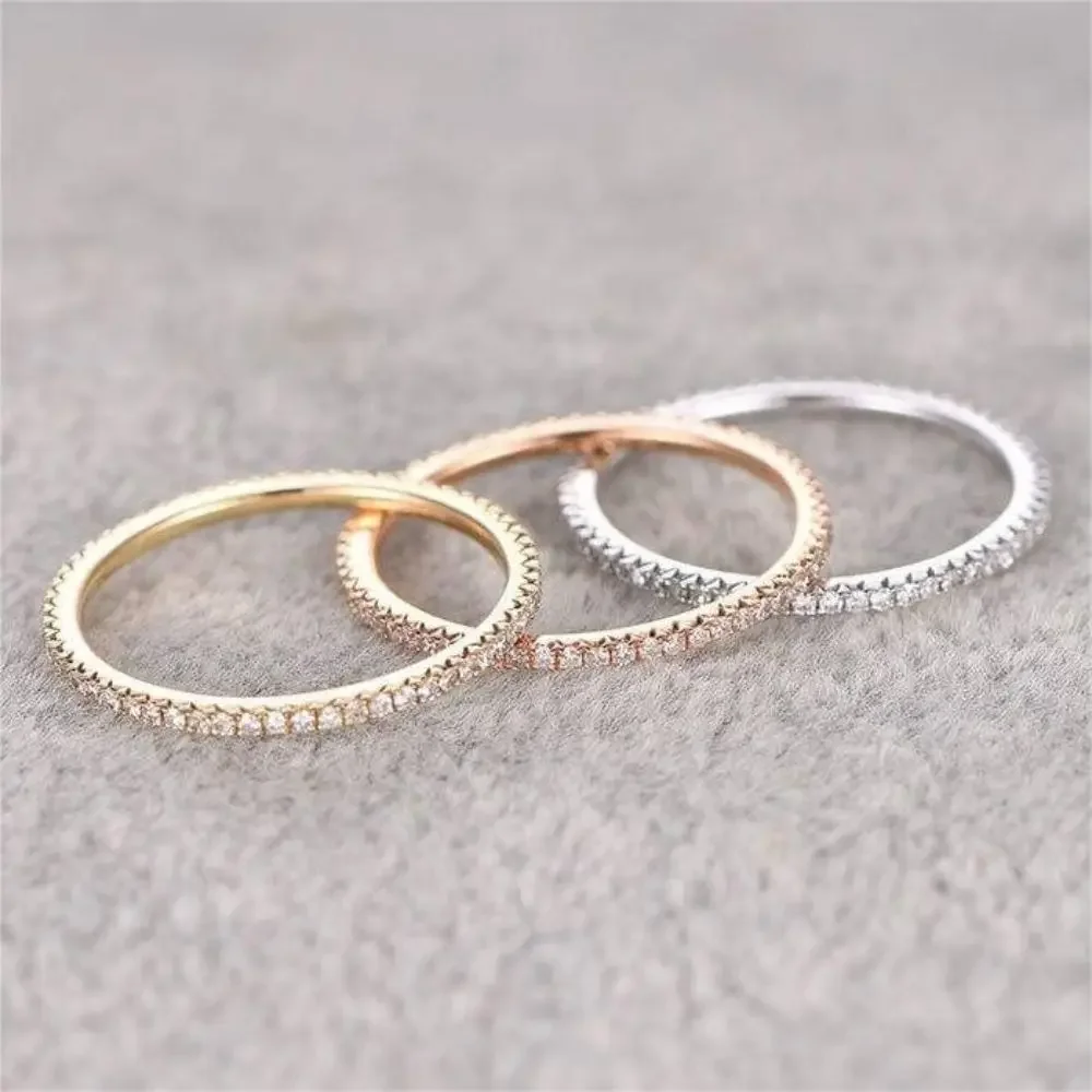 1/3PCS Thin Dainty Stackable Ring Mariasz Minimalist Full Eternity Band Cubic Zirconia Gold Color Plated Pave Rings for Women