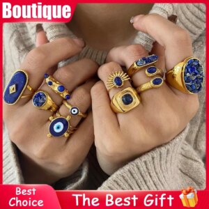 Women’s Titanium Steel Ring with Natural Gemstone, Fade-Resistant Stainless Steel Luxury Jewelry