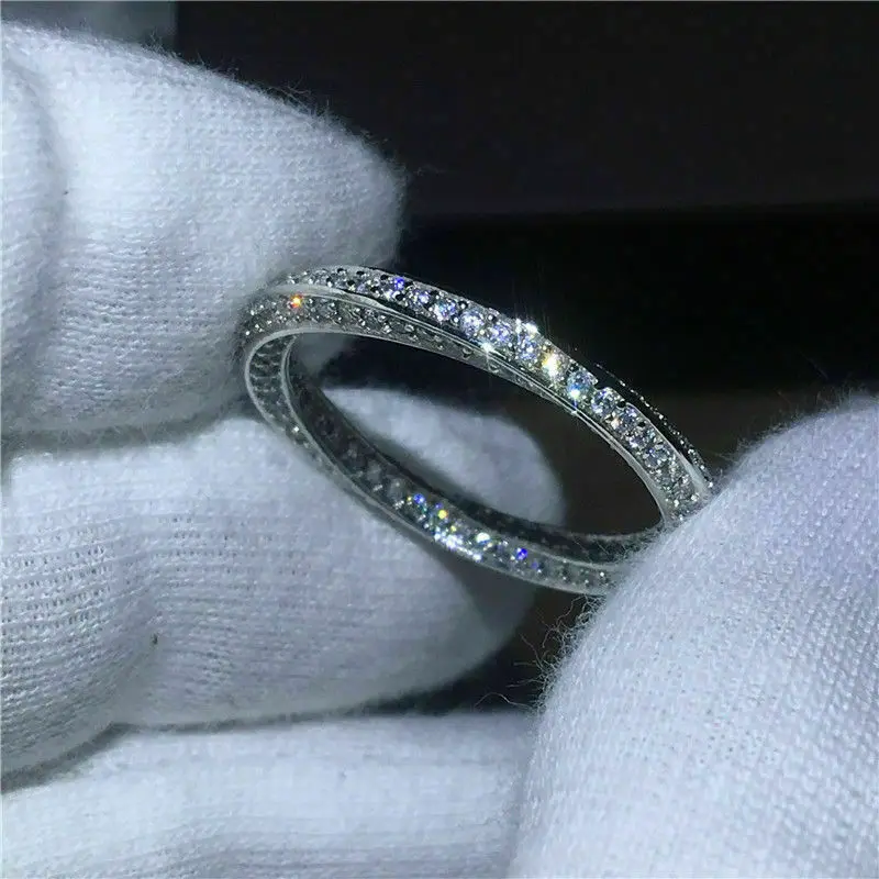 Huitan New Design Classic Band Wedding Ring for Women Micro Paved Small Round CZ Stone Silver Color Simple Marriage Jewelry Ring