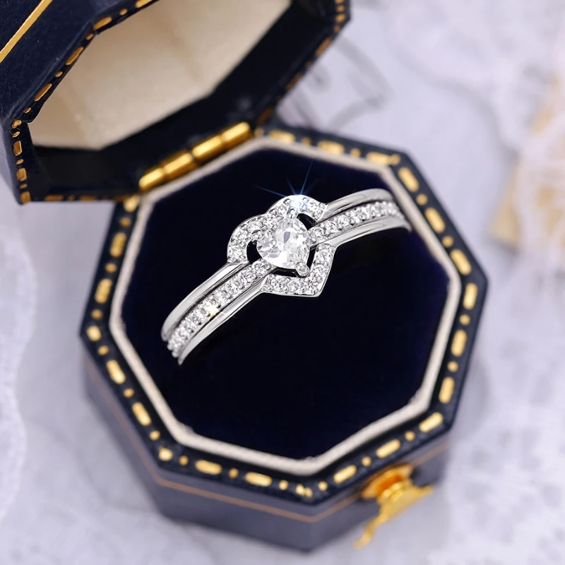Huitan Romantic Wedding Band Ring Female Love Jewelry Brilliant Heart Zirconia Finger Accessories for Engagement Exquisite Gift