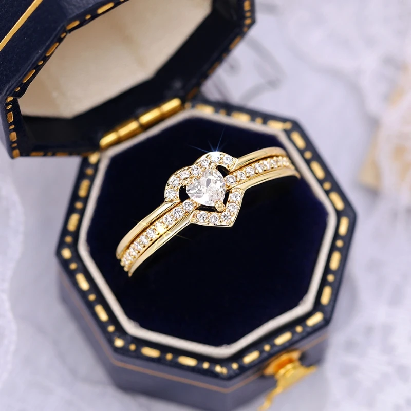 Huitan Romantic Wedding Band Ring Female Love Jewelry Brilliant Heart Zirconia Finger Accessories for Engagement Exquisite Gift