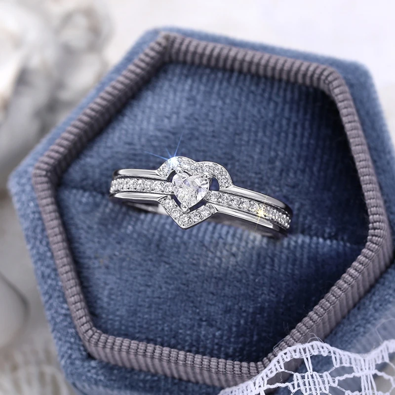 Huitan Romantic Wedding Band Ring Female Love Jewelry Brilliant Heart Zirconia Finger Accessories for Engagement Exquisite Gift