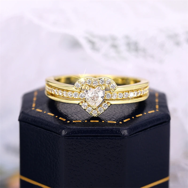 Huitan Romantic Wedding Band Ring Female Love Jewelry Brilliant Heart Zirconia Finger Accessories for Engagement Exquisite Gift
