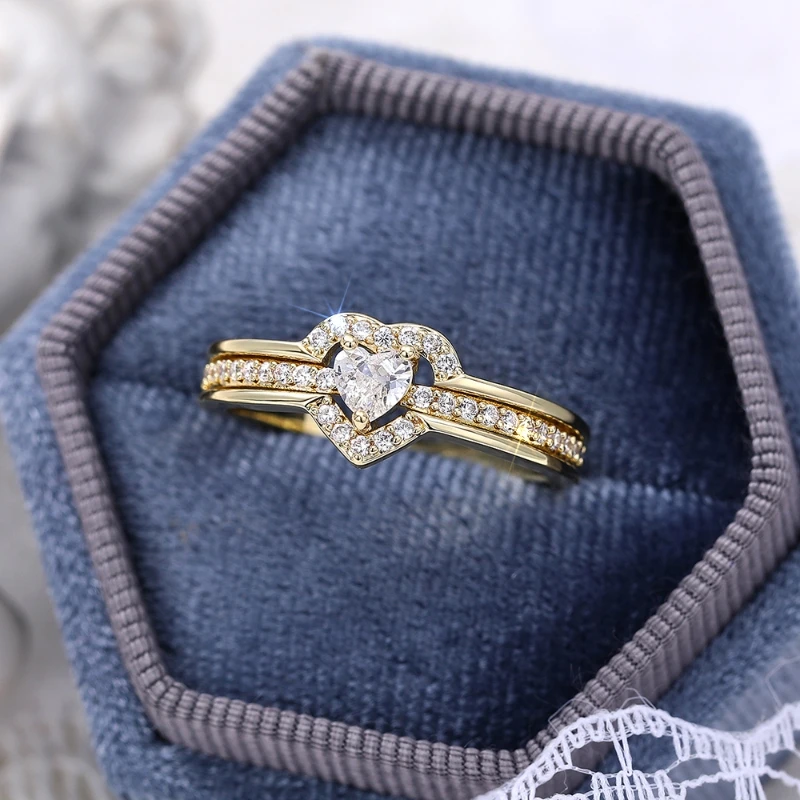 Huitan Romantic Wedding Band Ring Female Love Jewelry Brilliant Heart Zirconia Finger Accessories for Engagement Exquisite Gift