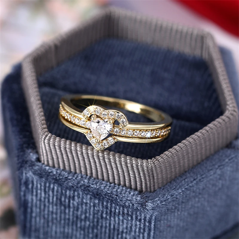Huitan Romantic Wedding Band Ring Female Love Jewelry Brilliant Heart Zirconia Finger Accessories for Engagement Exquisite Gift