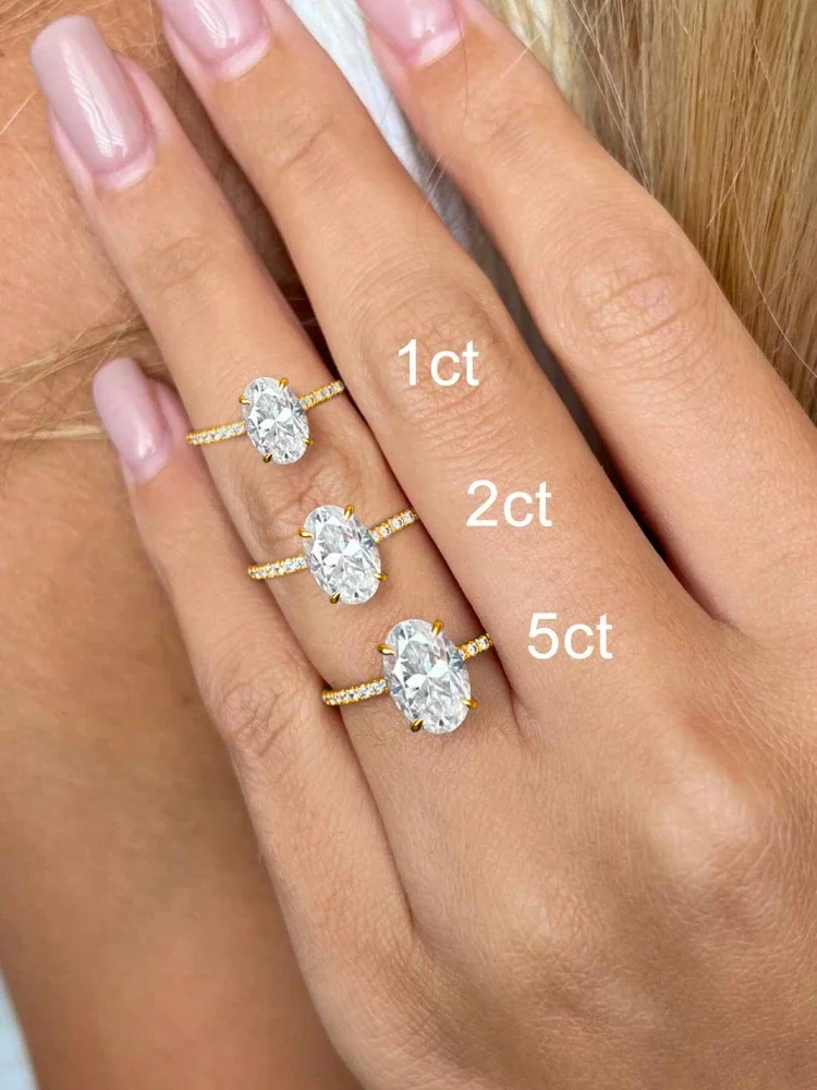 925 Sterling Silve Zirconia 1-4.5CT Gorgeous Shiny Oval Stone Ring For Women Engagement Wedding Luxury High Quality Fine Jewelry