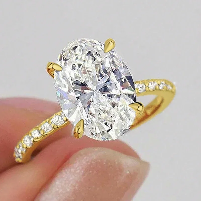 925 Sterling Silve Zirconia 1-4.5CT Gorgeous Shiny Oval Stone Ring For Women Engagement Wedding Luxury High Quality Fine Jewelry