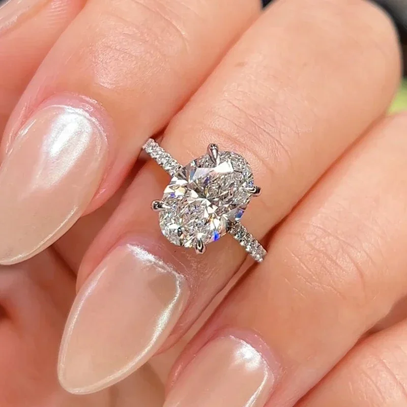 925 Sterling Silve Zirconia 1-4.5CT Gorgeous Shiny Oval Stone Ring For Women Engagement Wedding Luxury High Quality Fine Jewelry