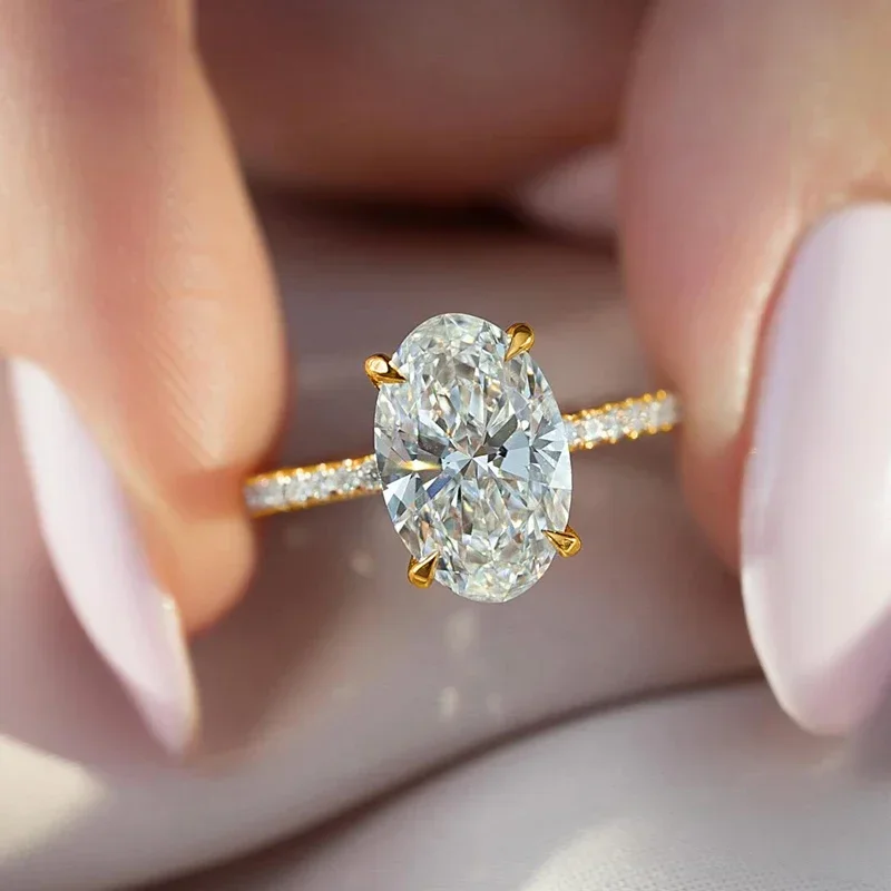 925 Sterling Silve Zirconia 1-4.5CT Gorgeous Shiny Oval Stone Ring For Women Engagement Wedding Luxury High Quality Fine Jewelry