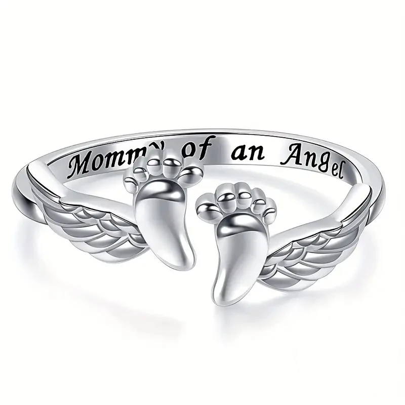 Huitan Aesthetic Mother's Day Gift Rings for Mom Caved Mommy of an Angel Baby Foots Women Rings Creative Design Fashion Jewelry