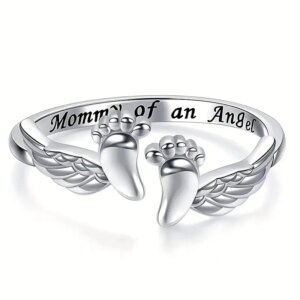 Huitan Aesthetic Mother's Day Gift Rings for Mom Caved Mommy of an Angel Baby Foots Women Rings Creative Design Fashion Jewelry