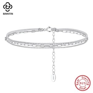 Rinntin 925 Sterling Silver 3 Layered Chain Anklet for Women Girls Summer Sexy Beach Foot Chain Ankle Straps Jewelry SA104