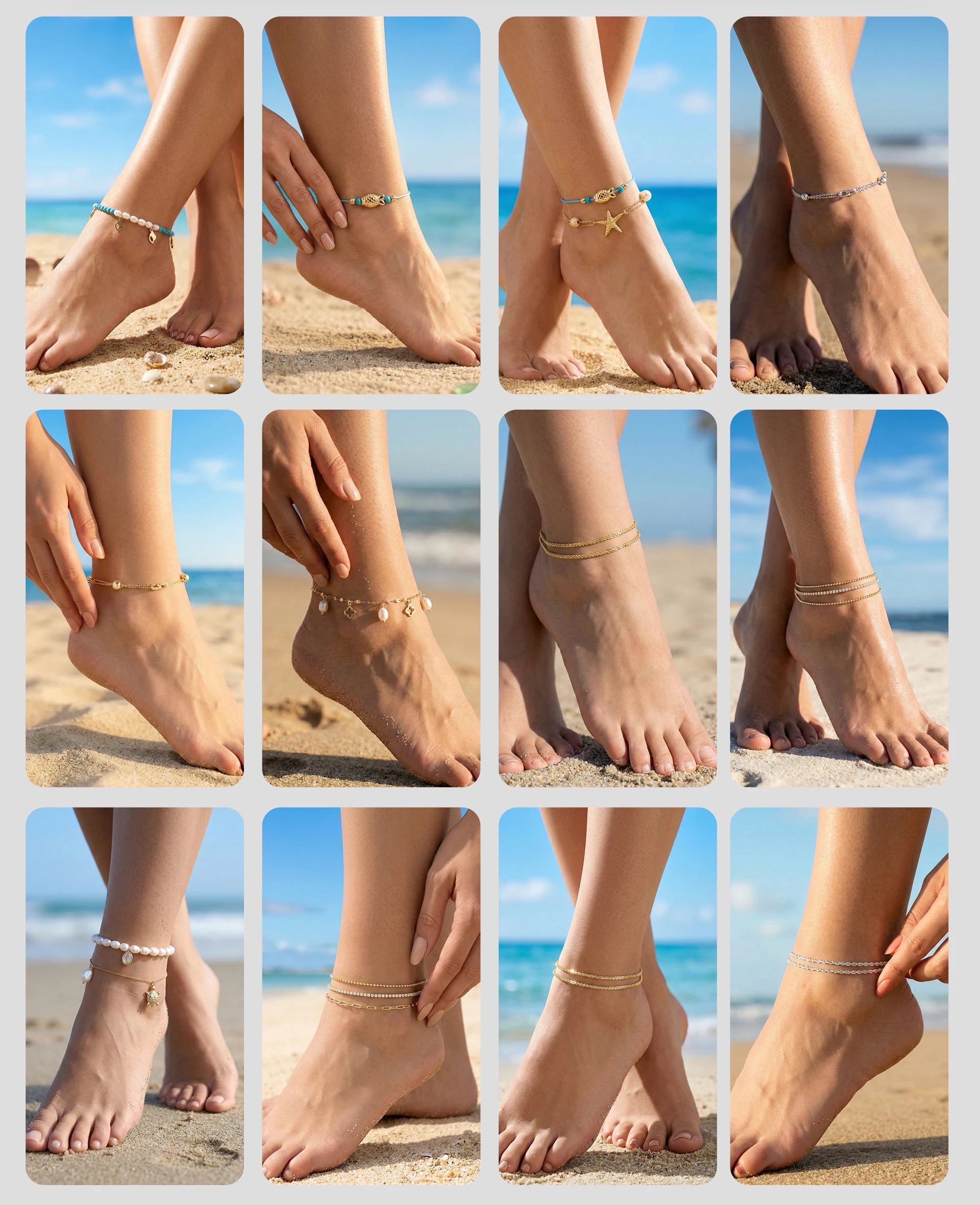 Rinntin 925 Sterling Silver 3 Layered Chain Anklet for Women Girls Summer Sexy Beach Foot Chain Ankle Straps Jewelry SA104