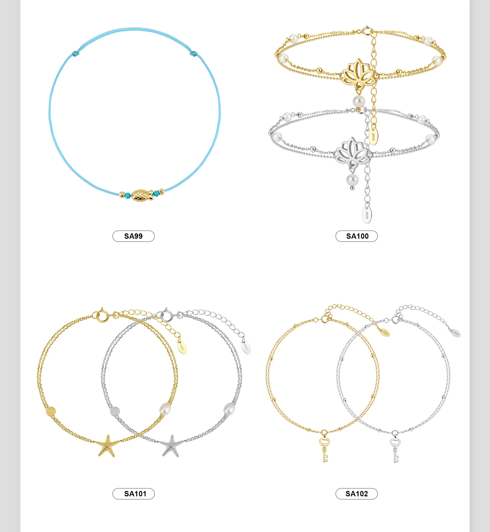 Rinntin 925 Sterling Silver 3 Layered Chain Anklet for Women Girls Summer Sexy Beach Foot Chain Ankle Straps Jewelry SA104