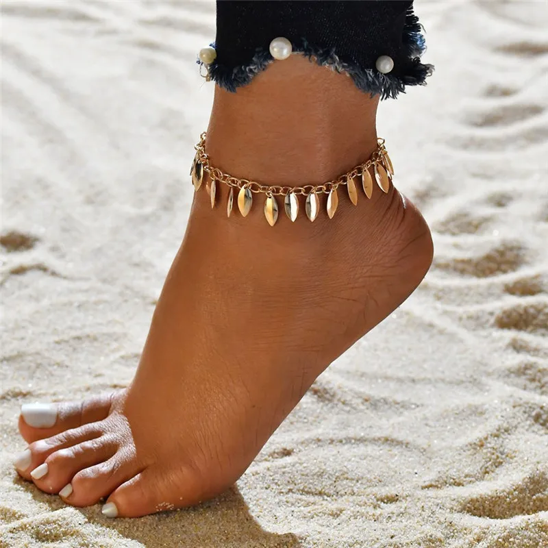 LETAPI Two Layers Chain Heart Style Gold/Silver Color Anklets For Women Bracelets Summer Barefoot Sandals Jewelry On Foot Leg