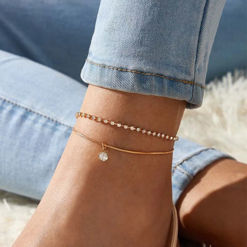 LETAPI Two Layers Chain Heart Style Gold/Silver Color Anklets For Women Bracelets Summer Barefoot Sandals Jewelry On Foot Leg