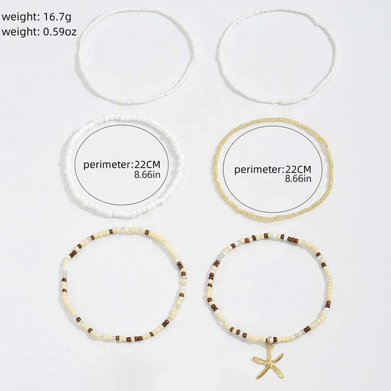 Bohemia Multilayer Rice Bead Anklet Set for Women Fashion Starfish Pendant Anklets Summer Sandy Beach Ankle Chain On Leg Jewelry