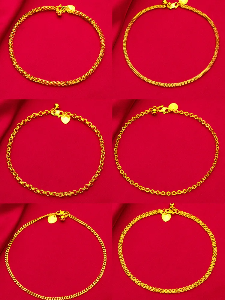 Women's 24K Gold AU999 Fashion Flat Anklet - Exquisite chain & clasp, light texture, for long dresses & slippers