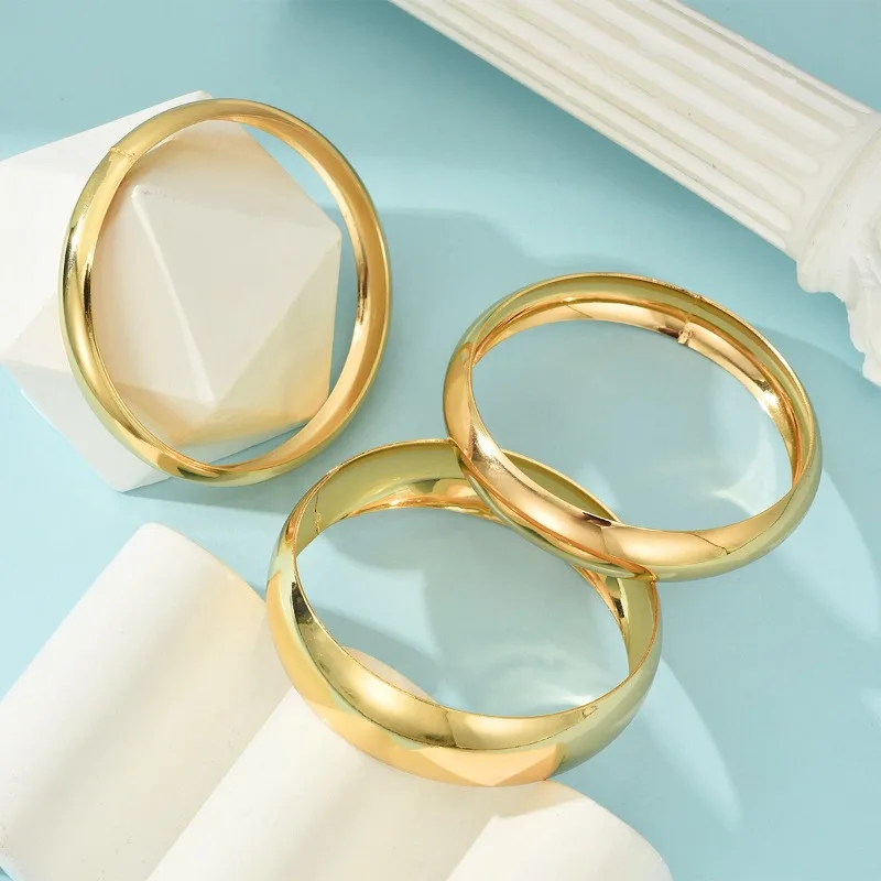 3PCS Set Stainless Steel Round Smooth Bangles for Women Men New Minimalist Gold Color Charm Bracelet Couple Fashion Jewelry Gift