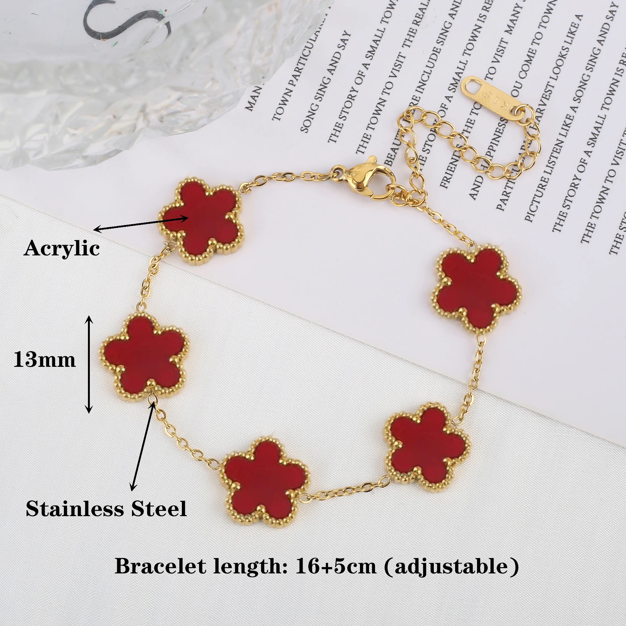 White Black Red Green Shell Five Leaf Flower Stainless Steel Ladies Bracelet Simple for Woman Party Birthday Jewelry Gift Clover