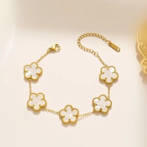 White Black Red Green Shell Five Leaf Flower Stainless Steel Ladies Bracelet Simple for Woman Party Birthday Jewelry Gift Clover