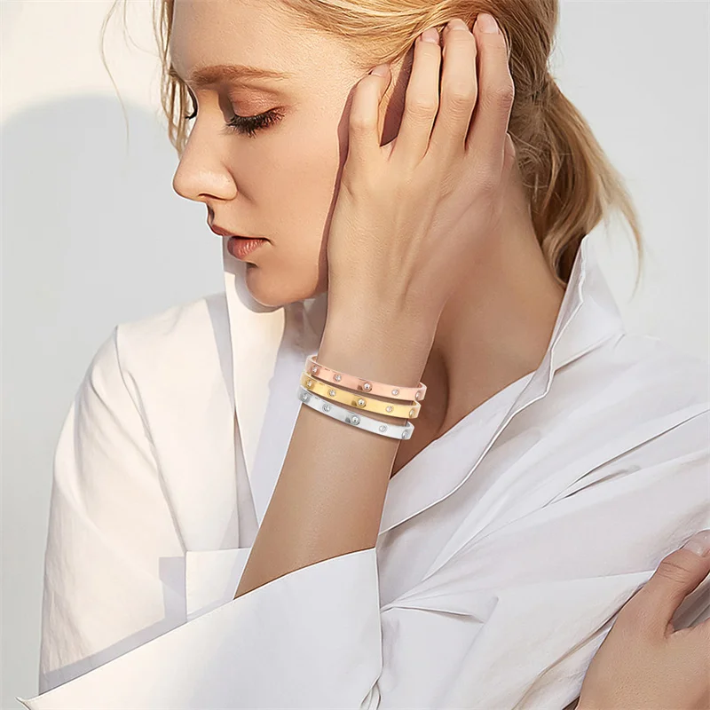 6mm 4mm Stainless Steel Bangles For Women Bracelets On Hand Lady Women's Fashion Jewelry Rhinestone Designer Gift Titanium Steel