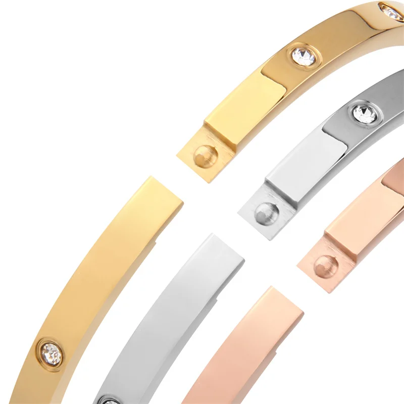 6mm 4mm Stainless Steel Bangles For Women Bracelets On Hand Lady Women's Fashion Jewelry Rhinestone Designer Gift Titanium Steel
