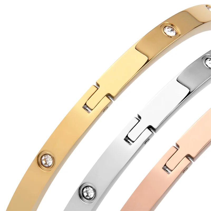 6mm 4mm Stainless Steel Bangles For Women Bracelets On Hand Lady Women's Fashion Jewelry Rhinestone Designer Gift Titanium Steel