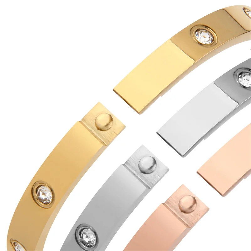 6mm 4mm Stainless Steel Bangles For Women Bracelets On Hand Lady Women's Fashion Jewelry Rhinestone Designer Gift Titanium Steel