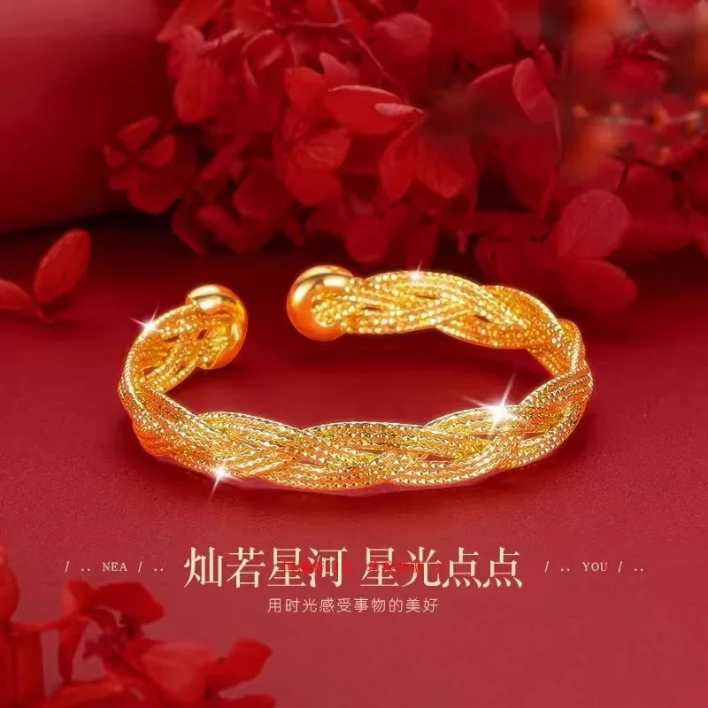 18K No Demolding Weaving Hemp Rope Real 18k Gold Bangles for Woman High-quality Luxury AU750 Bangles Party Banquet Fine Jewelry