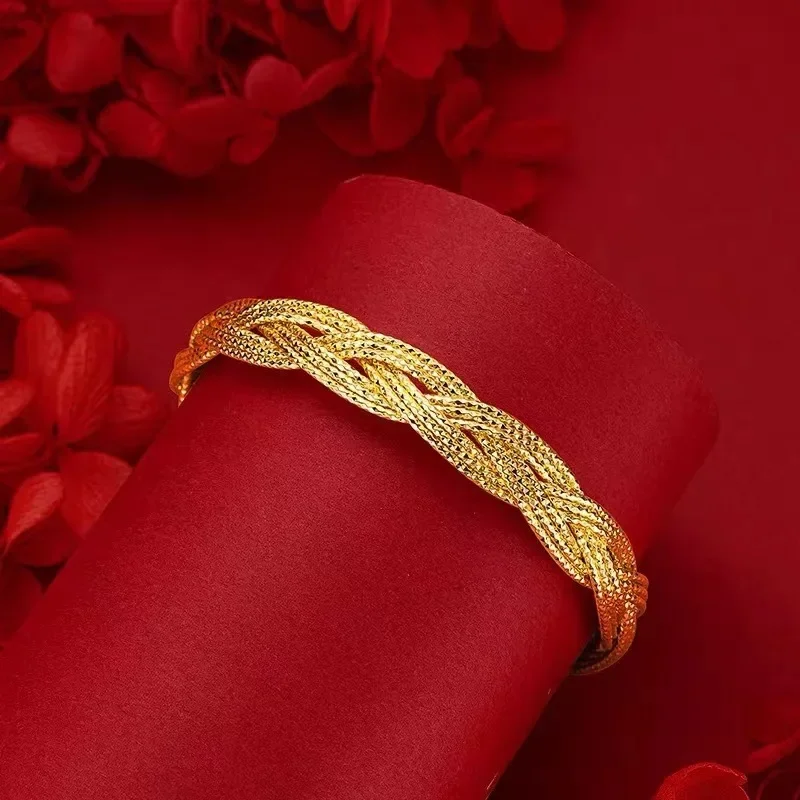 18K No Demolding Weaving Hemp Rope Real 18k Gold Bangles for Woman High-quality Luxury AU750 Bangles Party Banquet Fine Jewelry