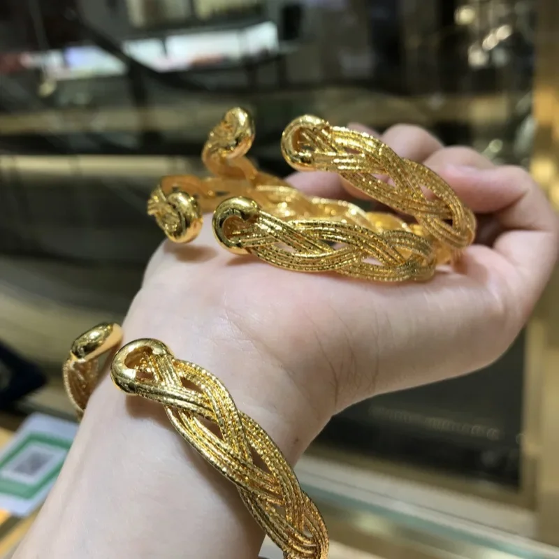 18K No Demolding Weaving Hemp Rope Real 18k Gold Bangles for Woman High-quality Luxury AU750 Bangles Party Banquet Fine Jewelry