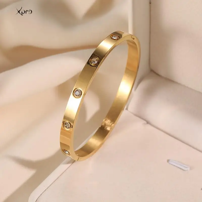Xpro Stainless Steel Bracelets Woman Bangle Bangles for Woman Golden Love Crystal Wedding Feminina Luxury Jewellery Gifts