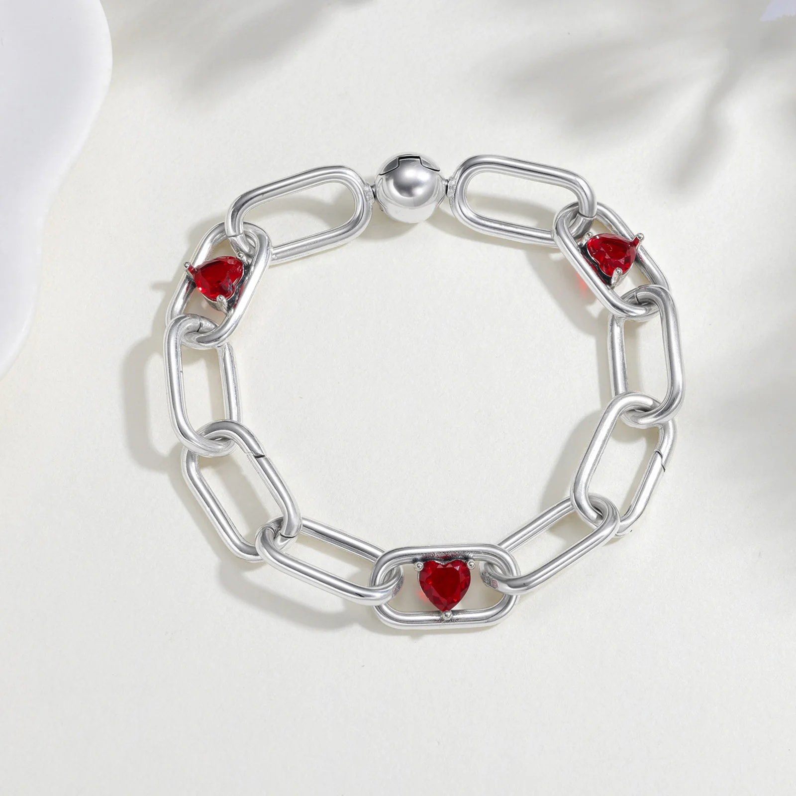 New 925 Sterling Silver Bracelet Red Heart Rainbow Gem Me Bracelet For Woman Lovers Charms Jewelry DIY Making Gifts Holiday Fine
