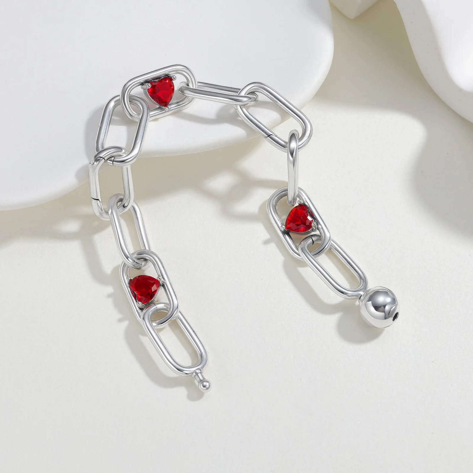 New 925 Sterling Silver Bracelet Red Heart Rainbow Gem Me Bracelet For Woman Lovers Charms Jewelry DIY Making Gifts Holiday Fine