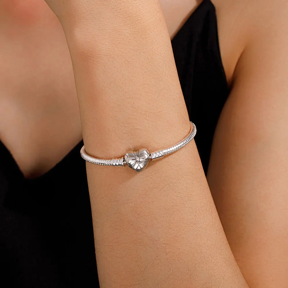 925 Sterling Silver Snake Chain Heart Bracelet Fit Original Charm Beads Classic Snake Chain Bangle For Women DIY Jewelry Gifts