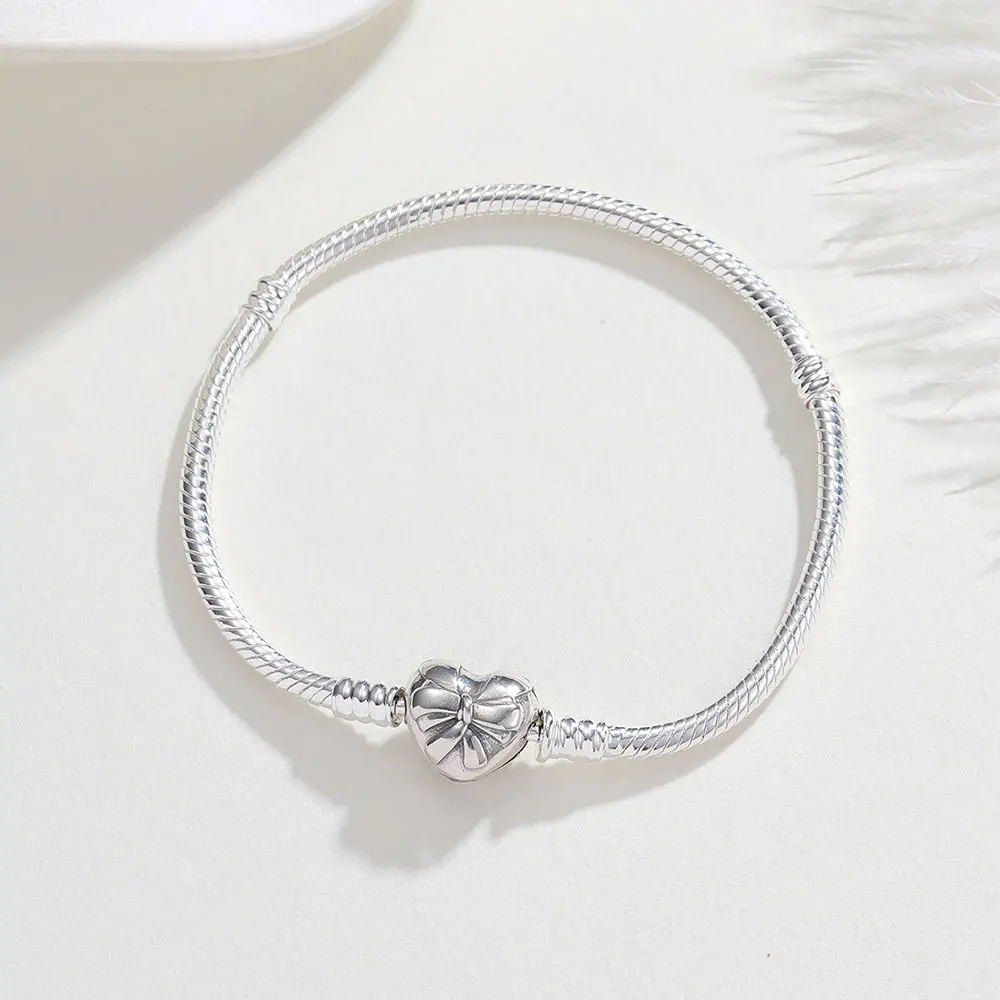 925 Sterling Silver Snake Chain Heart Bracelet Fit Original Charm Beads Classic Snake Chain Bangle For Women DIY Jewelry Gifts