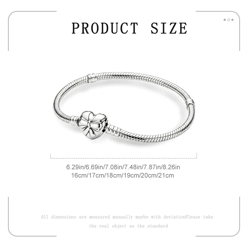 925 Sterling Silver Snake Chain Heart Bracelet Fit Original Charm Beads Classic Snake Chain Bangle For Women DIY Jewelry Gifts